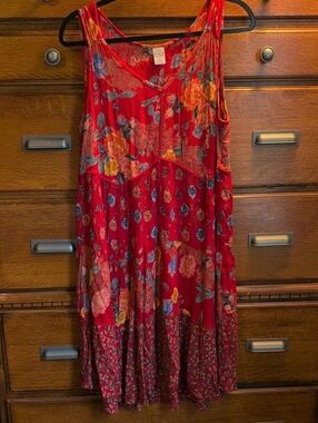 Bila Red Floral Tiered Sleeveless Dress